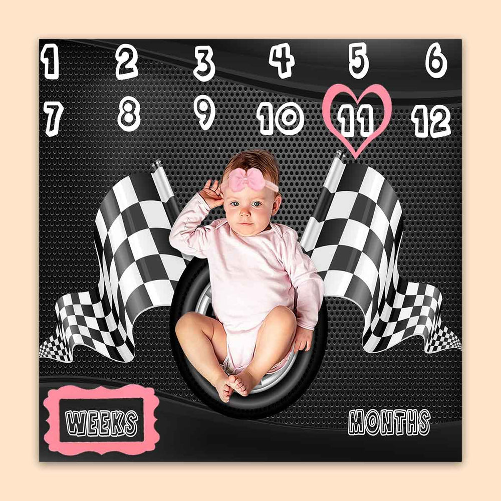 PHMOJEN Racing Baby Milestone Blanket designed for monthly photo updates and growth memories.