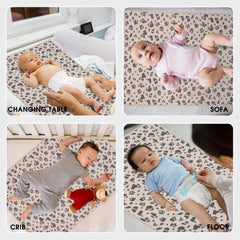 Phoebus Baby non-toxic changing pad in leopard print, gentle for baby's skin.