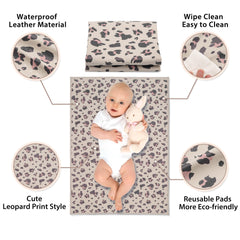 Phoebus Baby wipe-clean changing pad in leopard print for on-the-go cleanups.