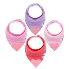 Pickle & Olive bandana teether pink set4 front view showing absorbent fabric