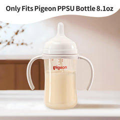 Pigeon red bottle handles in hand showing secure hold during feeding.