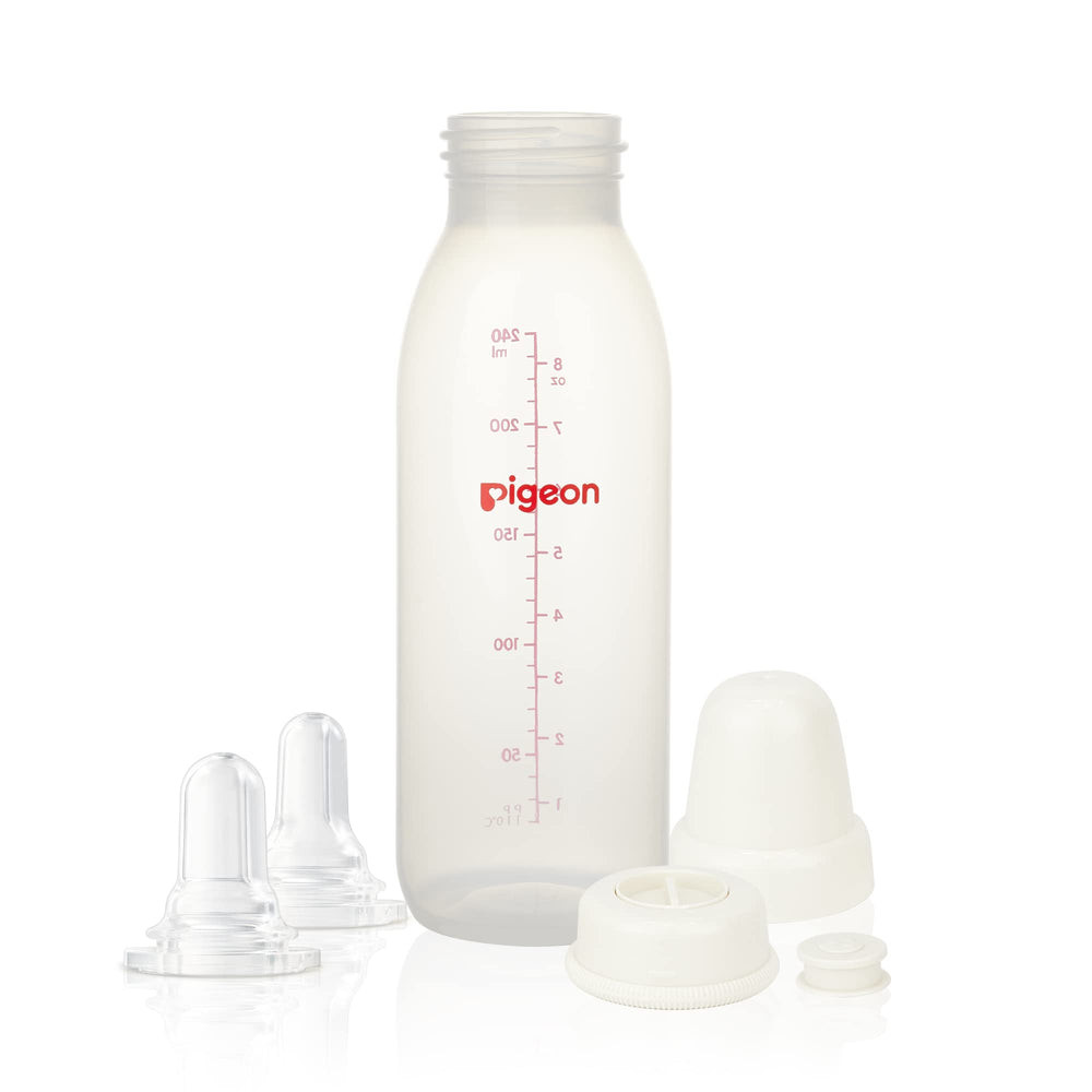 Pigeon baby cleft-palate bottle with two nipples supports controlled feeding.