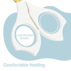 PIGEON baby nail scissors with protective cover for hygienic storage.