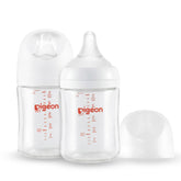 Pigeon glass nursing bottle with wide neck for easy cleaning.
