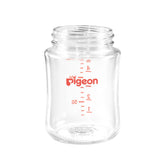 Pigeon wide-neck glass bottle body 160ml shown for secure feeding and easy seal.