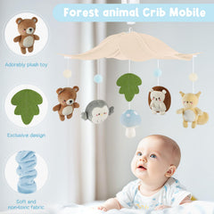 PIIKAGO Woodland crib mobile with bear adds cozy forest charm to nursery decor.
