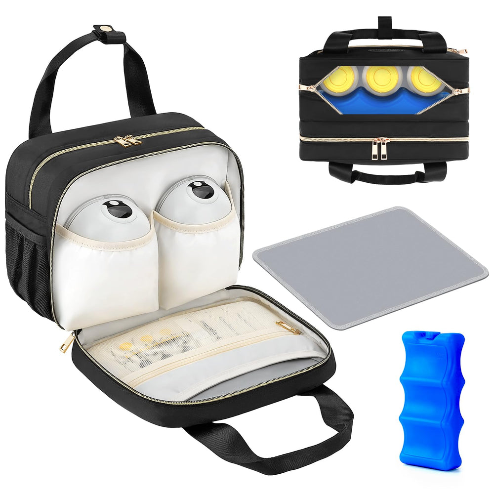 PIIOSER breastmilk cooler bag front pocket for organized pumping on the go.
