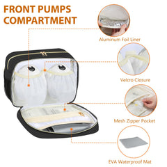 PIIOSER Breastmilk Cooler Travel Bag mesh pocket stores bags or cables neatly.