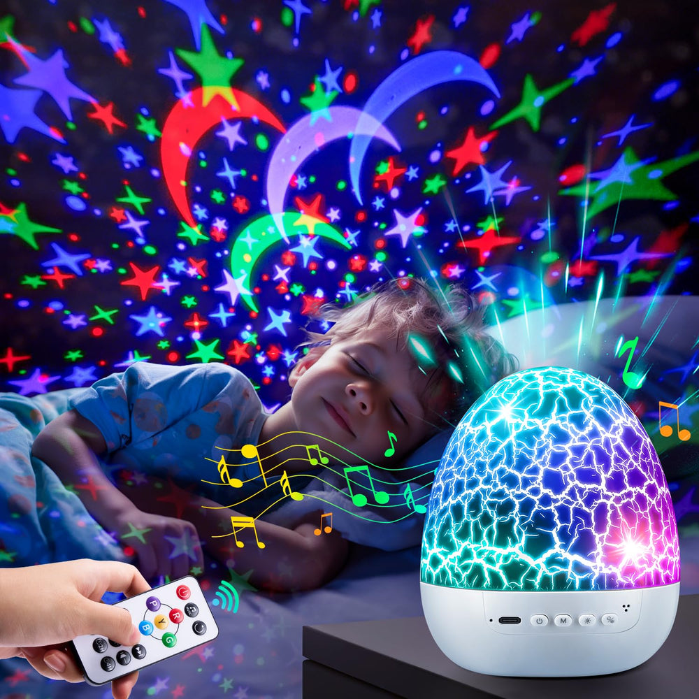 PIKOY Nursery Night Light with Sounds projects a calming starry scene for bedtime