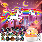 PIKOY unicorn night light projector with 360° rotation creates dreamy bedtime ceiling scenes