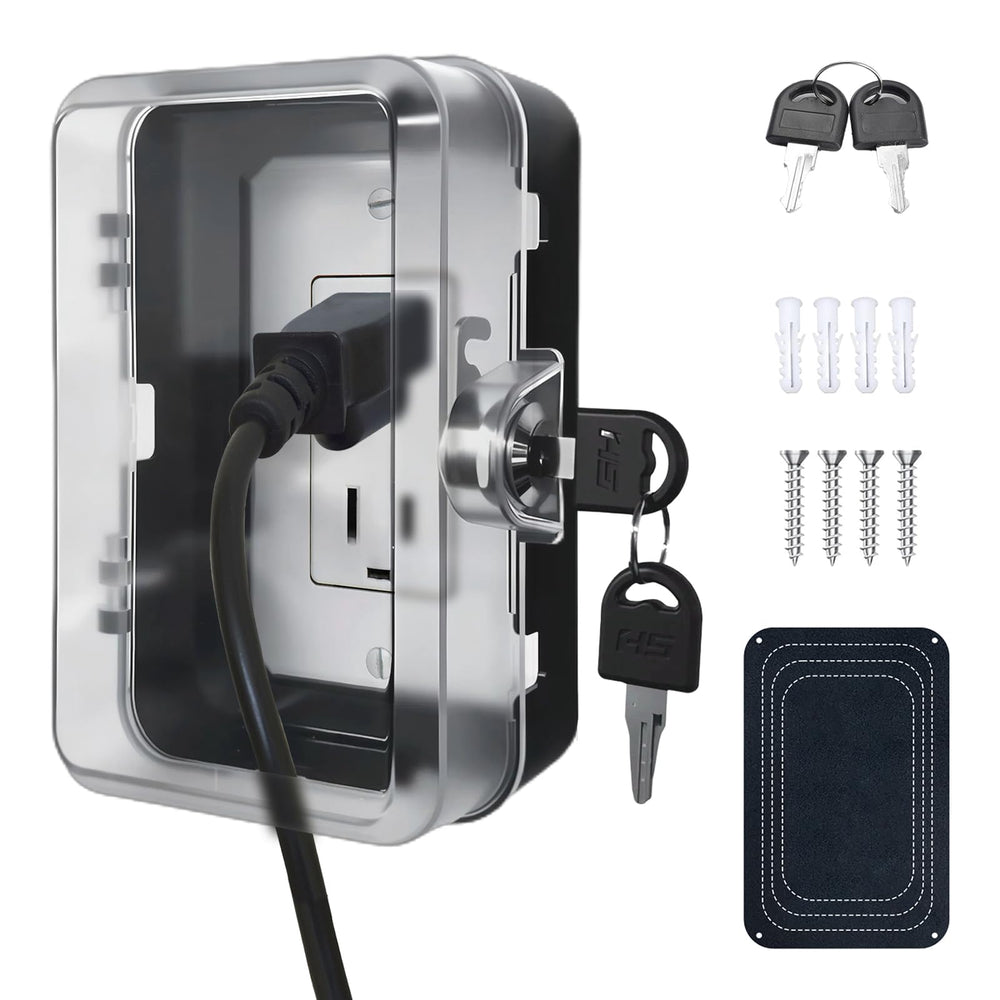 PILISPARK outlet lock box close-up showing rugged ABS shell for child safety at home.