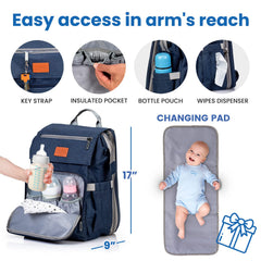 PILLANI diaper bag backpack stroller straps enable quick hands-free transitions