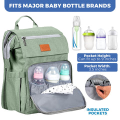 Pillani diaper bag backpack waterproof fabric protects contents in wet weather.