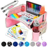 PILLANI Kids Travel Tray on a parent's lap keeps tablets and snacks organized.