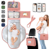 PILLANI portable changing pad closed, compact clutch design for travel convenience.