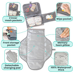 Pillani memory foam inspired cushion adds soft baby support during changes.