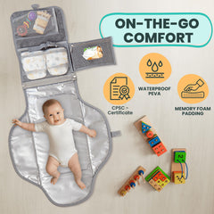 Pillani portable changing pad open layout shows easy access.