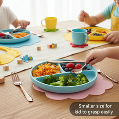 Pimoys rose gold kids silverware set with child-sized-design fits small hands comfortably.