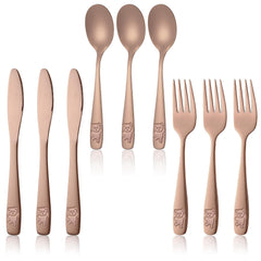 Pimoys rose gold kids silverware set with kid-friendly-design promotes easy gripping during meals.
