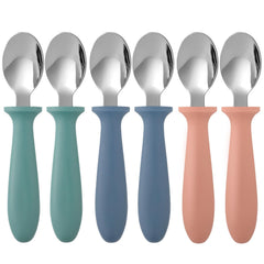 Pimoys stainless steel toddler spoons six-pack for durable self-feeding