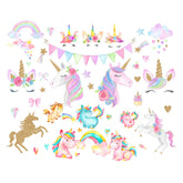 Pinenjoy unicorn wall decal with large unicorn patterns for kids' rooms.