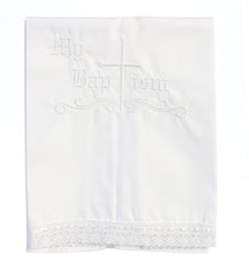Pink Princess baptism towel with My Baptism embroidery, ideal for a memorable christening ceremony.