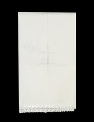 Pink Princess christening towel featuring a lace hem for soft, elegant baby coverage.