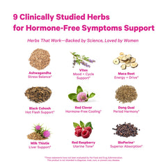 Pink Stork Menopause Support capsules close-up for simple, vegan daily intake.