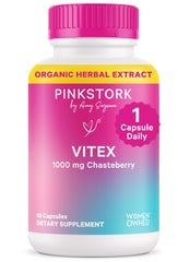 Pink Stork Organic Vitex bottle front showing plant-based balance support.