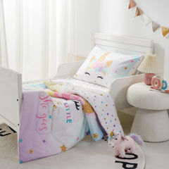 PINNKKU unicorn comforter close-up displaying plush brushed microfiber for warmth