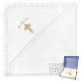 Pinuotu baptism blanket hood in soft padded cotton for newborn warmth