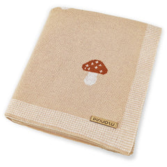 Pinuotu Mushroom Baby Blanket cream close-up knit texture for gentle skin contact.