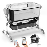 Pionevox rocking bassinet bedside sleeper with adjustable height for easy access.