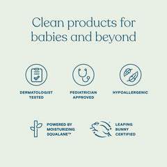 Pipette squalane hydration feature for balanced baby skin.
