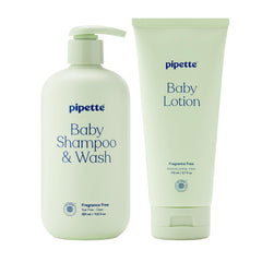 Pipette fragrance-free wash and shampoo for newborn skin, gentle cleansing.