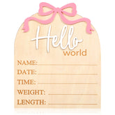 Piriuuo Hello World sign with pink bow for newborn photo prop and nursery decor.