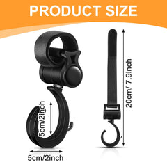 Piriuuo wheelchair hook with adjustable strap for quick mounting on rails.