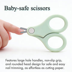 PIXFAIRY baby nail scissors demonstrating gentle trimming.