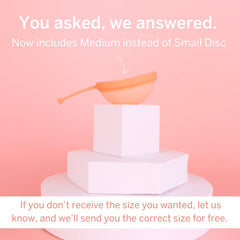 Pixie Cup disc in use provides leak-free comfort