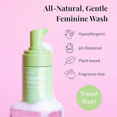 Pixie Cup bottle closeup highlights plant-based formula suitable for delicate skin daily care
