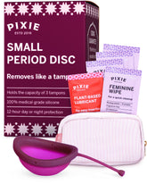 Pixie Cup menstrual disc closeup shows premium silicone for comfortable wear.