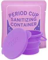 Pixie Cup sterilizing container collapsible design saves space for on-the-go care.