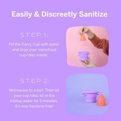 Pixie Cup sterilizing container fits in your bag for discreet travel.
