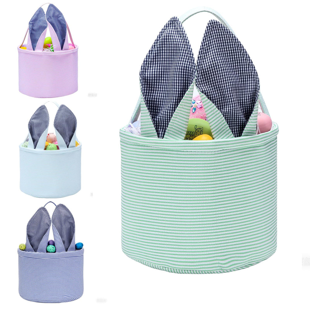 PKONEWNO Easter Bunny Basket mint with foldable ears, ideal for Easter eggs and gifts.