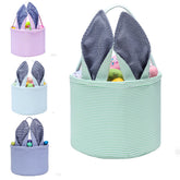 PKONEWNO Easter Bunny Basket mint with foldable ears, ideal for Easter eggs and gifts.