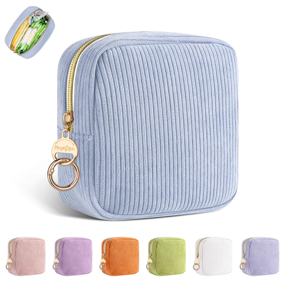 Playexen corduroy period bag blue front view showing discreet storage