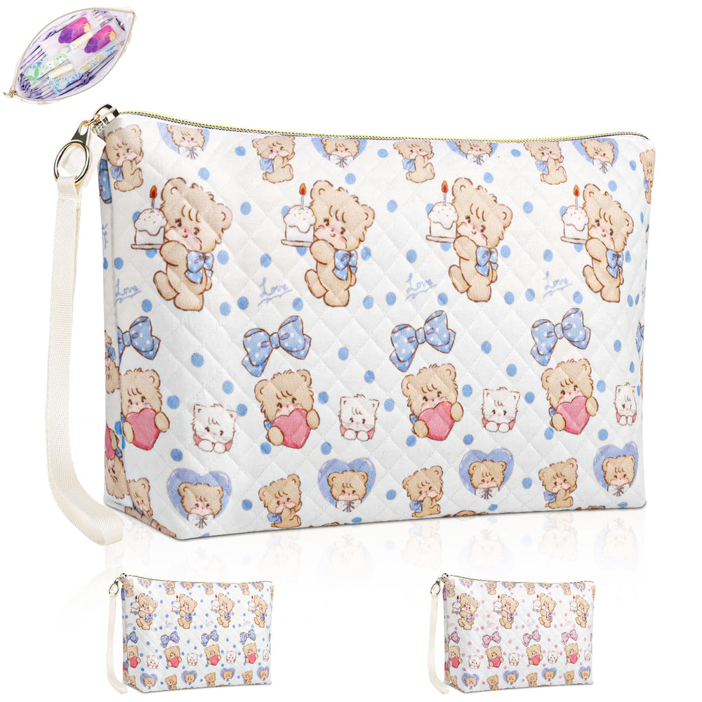 Playexen period bag: quilted bow-tie design, large blue, spacious for pads and tampons.