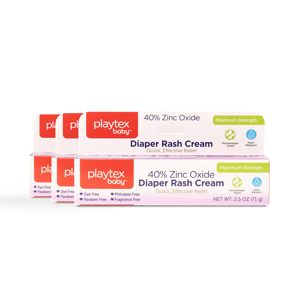 Playtex Baby diaper rash cream tube with 40% zinc oxide for barrier protection.
