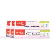Playtex Baby diaper rash cream tube with 40% zinc oxide for barrier protection.