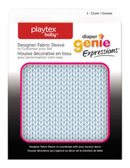 Playtex Diaper Genie Expressions blue knit sleeve front view enhances nursery decor.